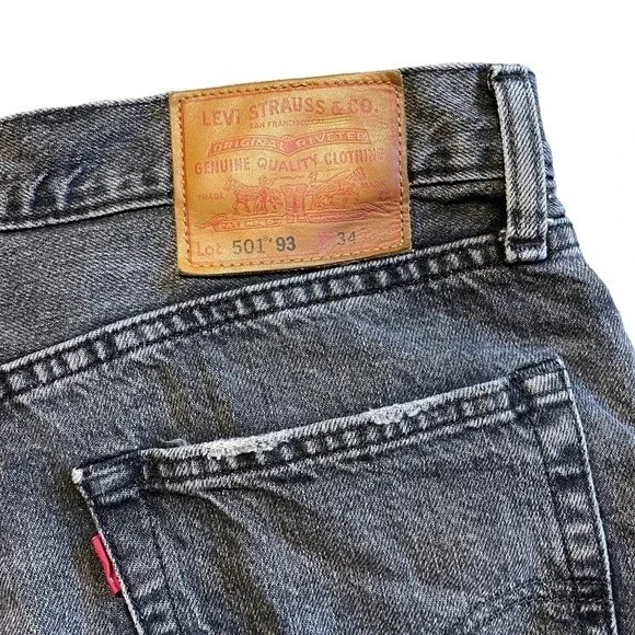 Levi's 501 Black Distressed Raw Hem Denim High Rise Jean Shorts Size 34 - Picture 5 of 10